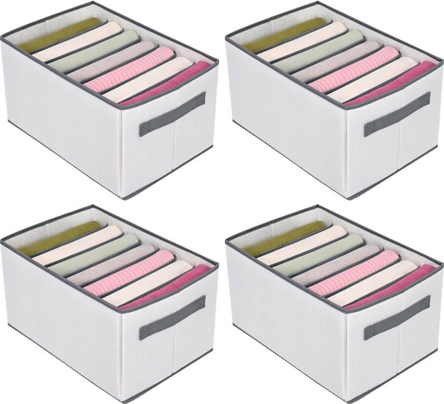 Garderobe-organizer set van 4 7 vakken PVC-opbergdoos opvouwbaar lade-organizersysteem kledingopslag voor broeken T-shirts jeans 36 x 25 x 20 cm grijs en wit
