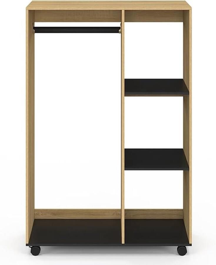 Garderobe RACHEL 80x40x120 cm – Beuken met zwarte accenten en wieltjes