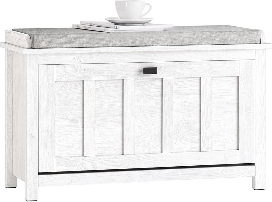 Schoenenbank met Gewatteerd Kussen Opbergbank voor Entree Hal en Slaapkamer Vintage Wit 80x30x50 cm