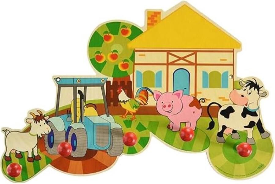 Garderobe van hout serie boerderij handgemaakt houten speelgoed met 5 haken voor kinderen ca. 37 x 245 x 65 cm groot blikvanger in kinderkamer hall speelgoed hout