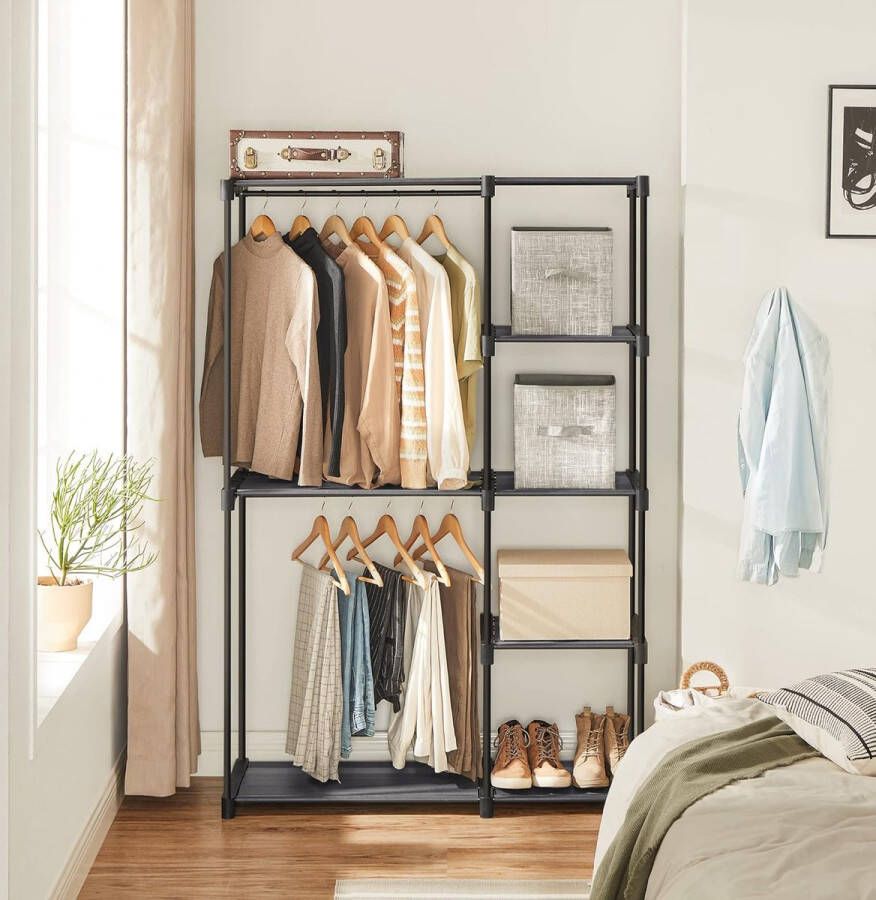 Garderobe vrijstaande garderobe opvouwbaar kapstok met kledingstokken kapstok opbergruimte kleedkamer slaapkamer stevig 112 x 43 x 165 cm grijs RYG024G02