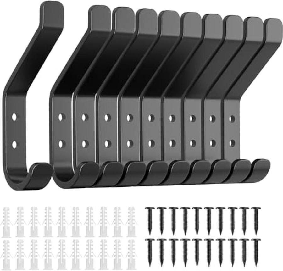 Garderobehaken 10 stuks kledinghaken zwart om te schroeven wandhaken voor akoestische panelen wandpanelen slaapkamer woonkamer badkamer garderobe jassen metaal 10 cm