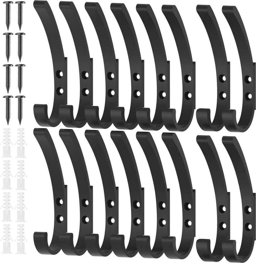 Garderobehaken 16 stuks zwart Haken voor kleding handdoeken badkamer en keuken