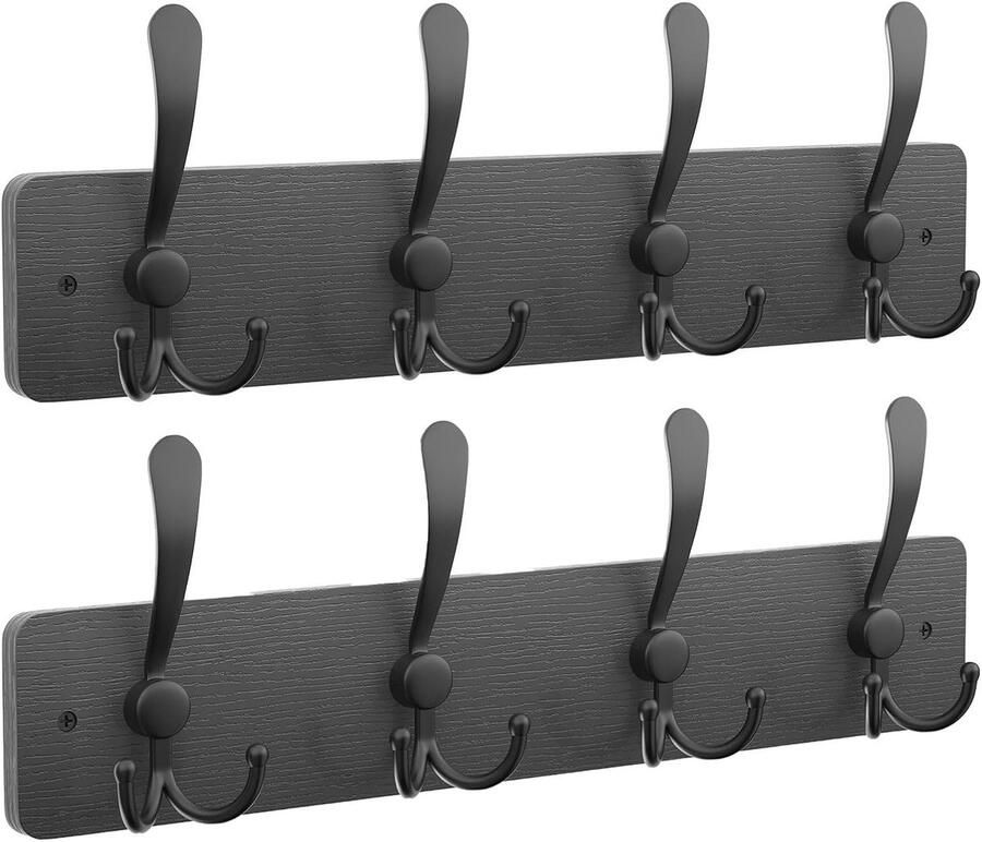 Kapstokhaken Wandmontage Set van 2 stevige wandhaken 2 stuks zwart massief hout 84 cm