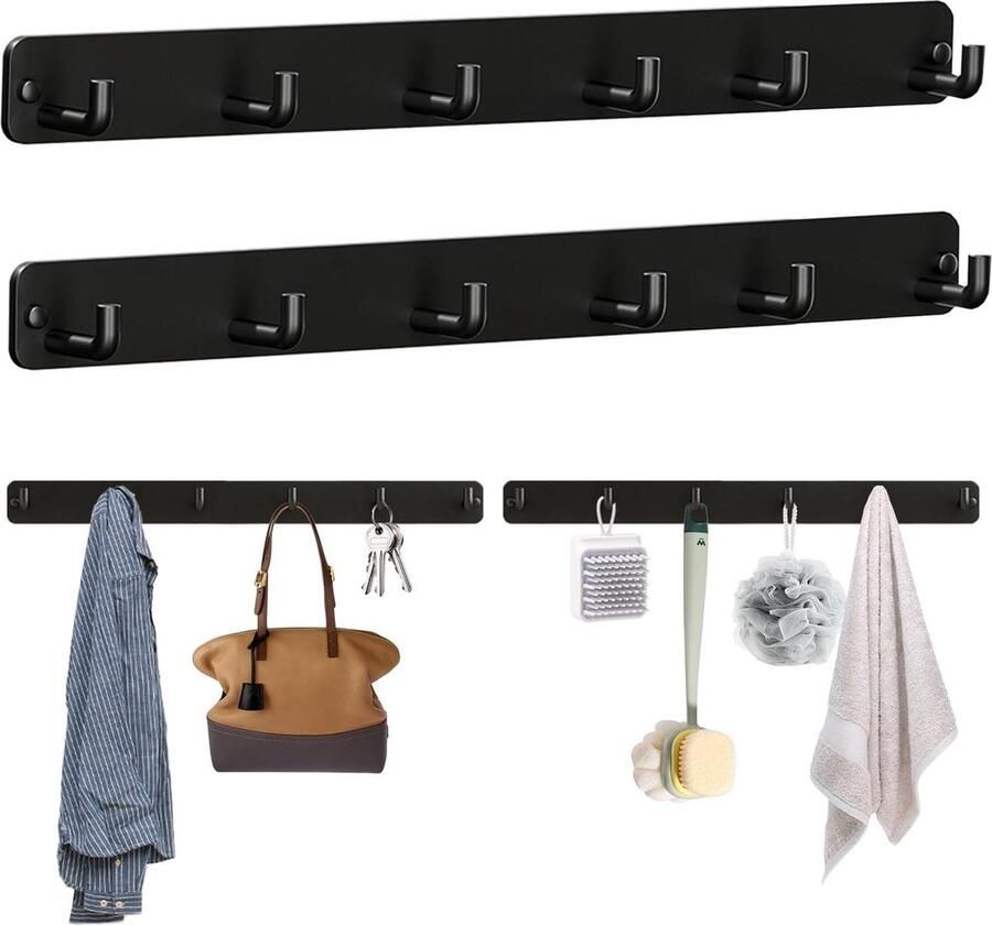 Garderobehaken 2 stuks multifunctionele metalen kledinghaken muur met 6 haken garderobestand wandgarderobe voor woonkamer hal keuken slaapkamer moderne wandhaken zwart