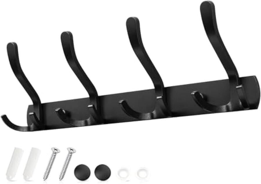 Garderobehaken 3-in-1 kledinghaken metaal zwart met 12 haken kapstok voor jassen mantels tassen hoeden sleutels haaklijst wandgarderobe voor garderobe hal badkamer