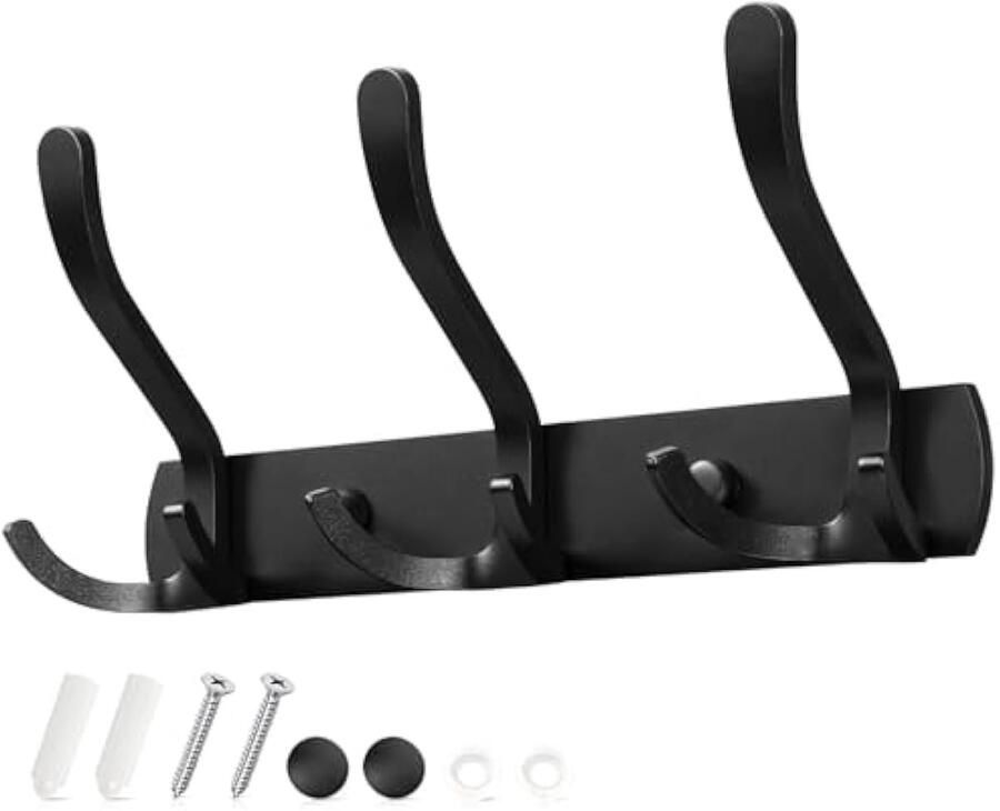 Garderobehaken 3-in-1 kledinghaken metaal zwart met 9 haken kapstok voor jassen mantels tassen hoeden sleutels haaklijst wandgarderobe voor garderobe hal badkamer