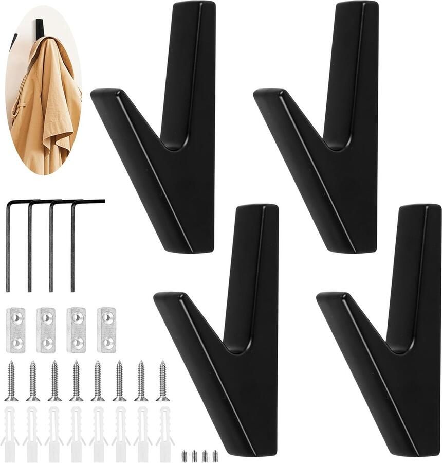 Garderobehaken 4 stuks kledinghaken zwart haken voor akoestische panelen garderobe muur badkamer kledinghaken wandhaken garderobehaken voor badkamers wandhaken om te schroeven