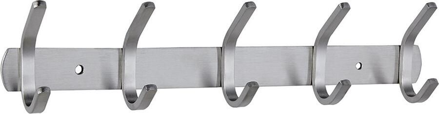 Garderobehaken-5 haken Roestvrij staal-Haaklijst-Kledinghaken-Voor Muur garderobelijst wandgarderobe voor slaapkamer badkamer keuken-Zilver-Kapstokhaken 38 cm