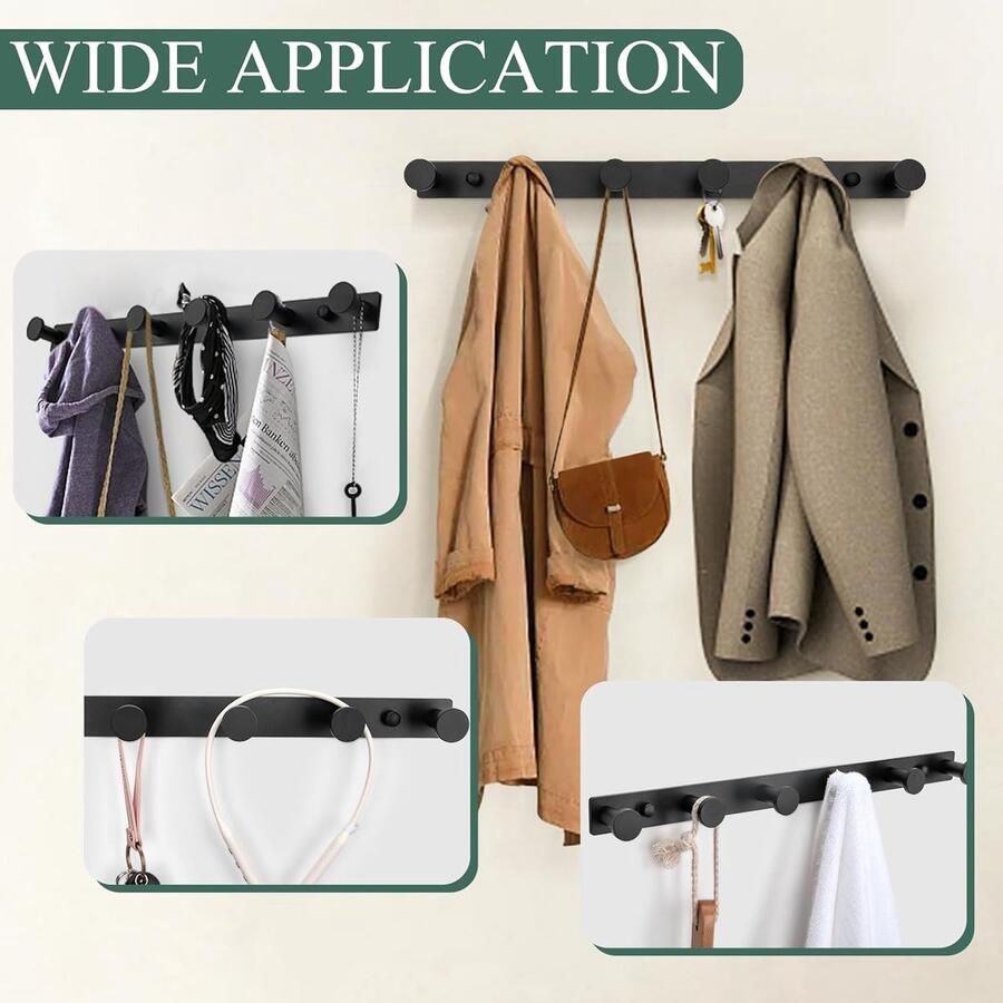 Garderobehaken Aluminium Geschikt voor meerdere doeleinden 6 stuks Zwart