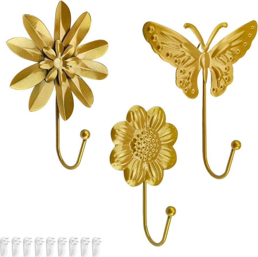 Garderobehaken goud 3 stuks patroon kledinghaken bloemen en vlindervormen vintage haken voor slaapkamer keuken woonkamer decoratief