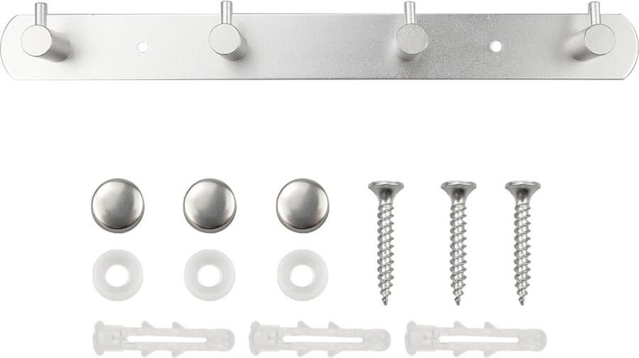 Garderobehaken haaklijst sleutelhaken haaklijst wandmontage kledinghaken handdoekhaken wandhaken garderobe voor keuken badkamer (4 haken zilver)