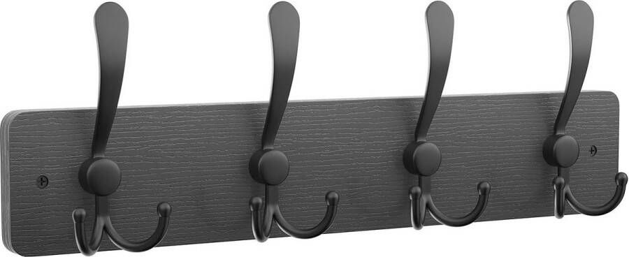 Garderobehaken kapstok met 4 drievoudige haken in zwart 42 cm wandgarderobe voor mantels jassen hoeden tassen voor hal garderobe badkamer zwart