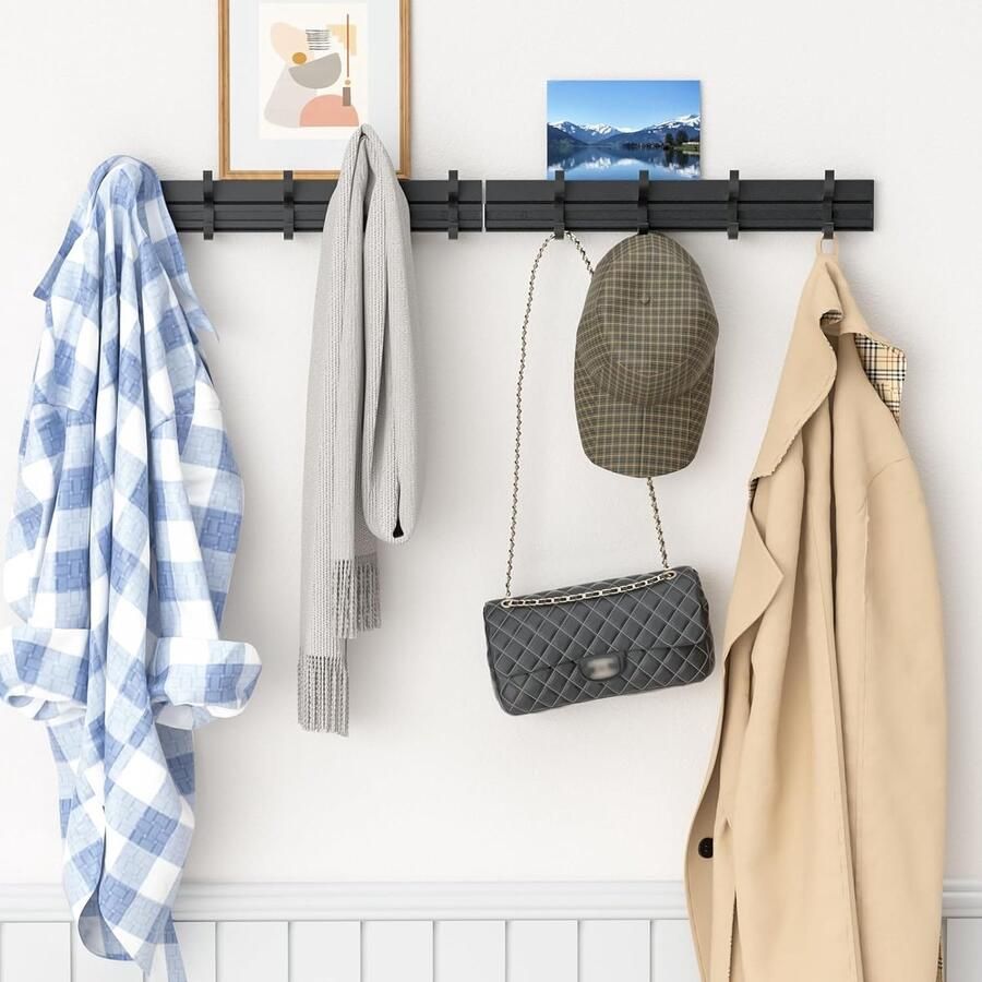 Garderobehaken kledinghaken aan de muur met 9 dubbele haken verstelbaar stabiel metaal garderobestand roestvrij grote capaciteit wandgarderobe voor mantel hoed tas handdoek
