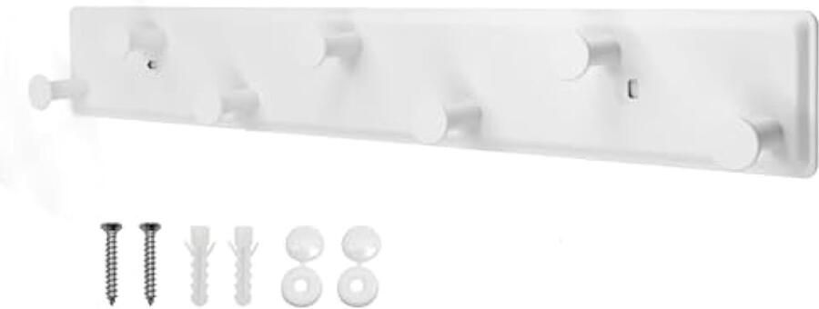 Garderobehaken met 7 haken kledinghaken aan de muur metalen kapstok voor aan de muur wandkapstok schroeven haaklijst voor slaapkamer en badkamer (wit)