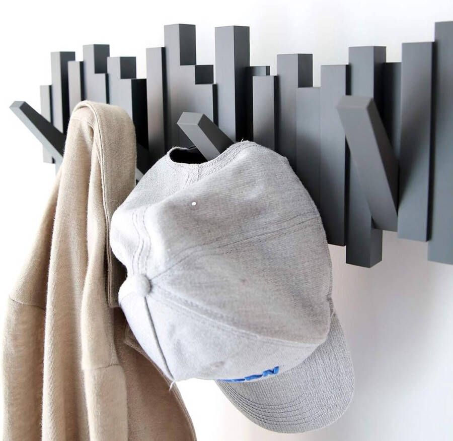 Selwo Garderobehaken moderne sobere en ruimtebesparende kapstok voor aan de muur met 5 uitklapbare haken voor jassen mantels sjaals handtassen en meer