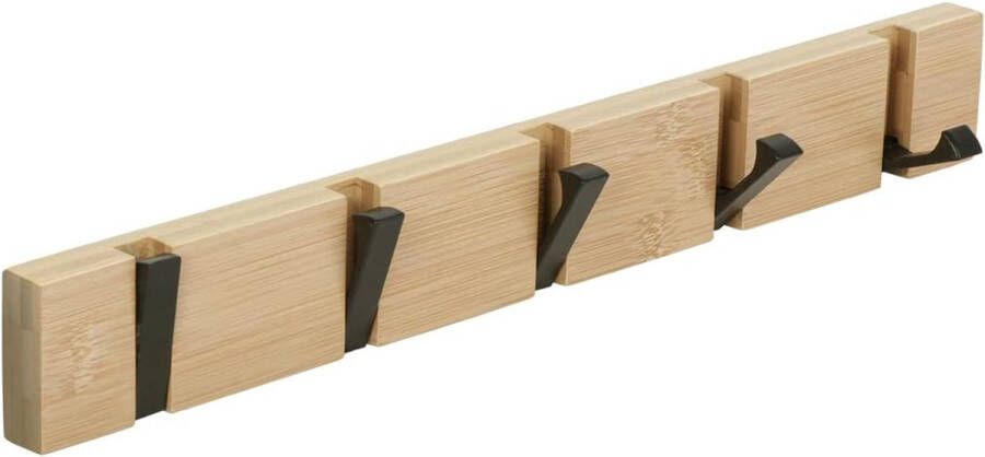 Garderobehaken muur modern houten kapstok opvouwbare kledinghaak bamboe met 5 beweegbare haken voor jassen mantels sjaals handtassen en meer Natuurlijke stijl