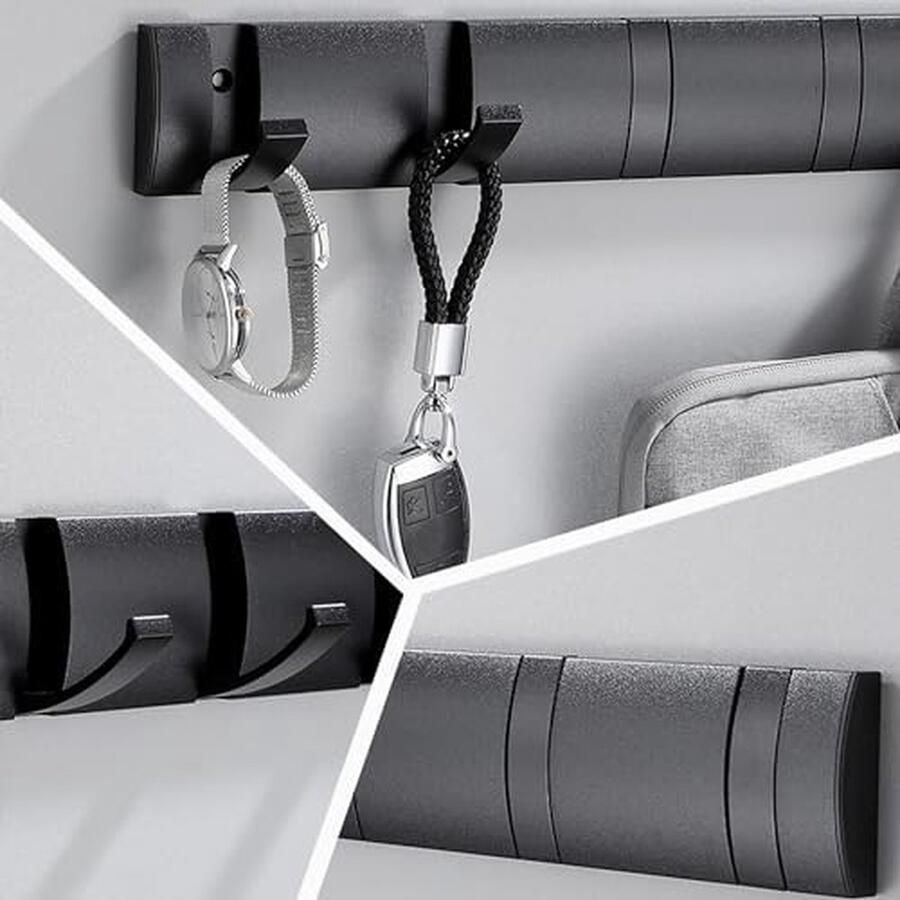 Riokem Kapstok Zwart met 6 Haken Modern Opvouwbaar Hakenrek Metalen Wandkapstok voor Entree Muur Deur Badkamer Slaapkamer