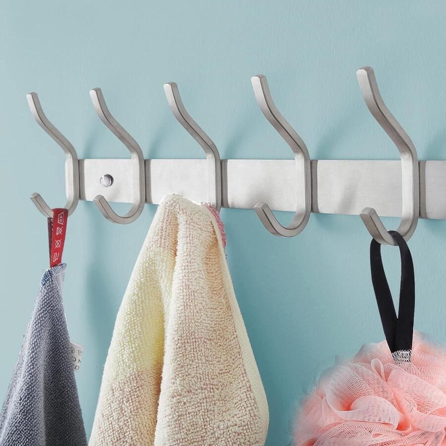 Garderobehaken roestvrij staal 8 haken wandgarderobe slaapkamer badkamer keuken zilver hook coat rack wall mounted