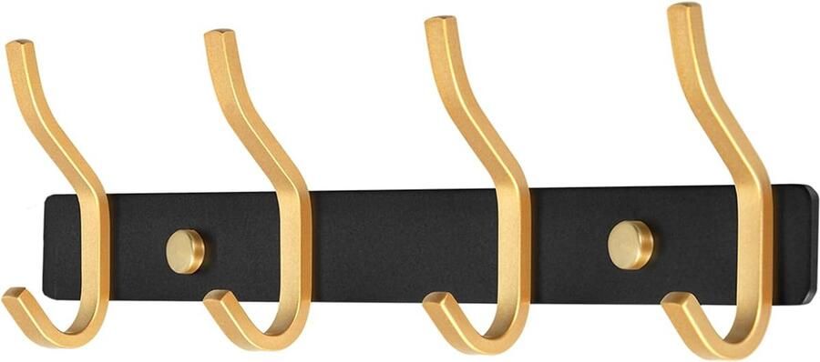 Garderobehaken roestvrij staal haaklijst kledinghaken muur met 4 haken garderobelijst wandgarderobe voor slaapkamer badkamer keuken (zwart en goud 4 haken)