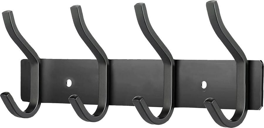Garderobehaken roestvrij staal hakenlijst kledinghaken muur met 4 haken garderobestand wandgarderobe voor slaapkamer badkamer keuken (zwart 4 haken)