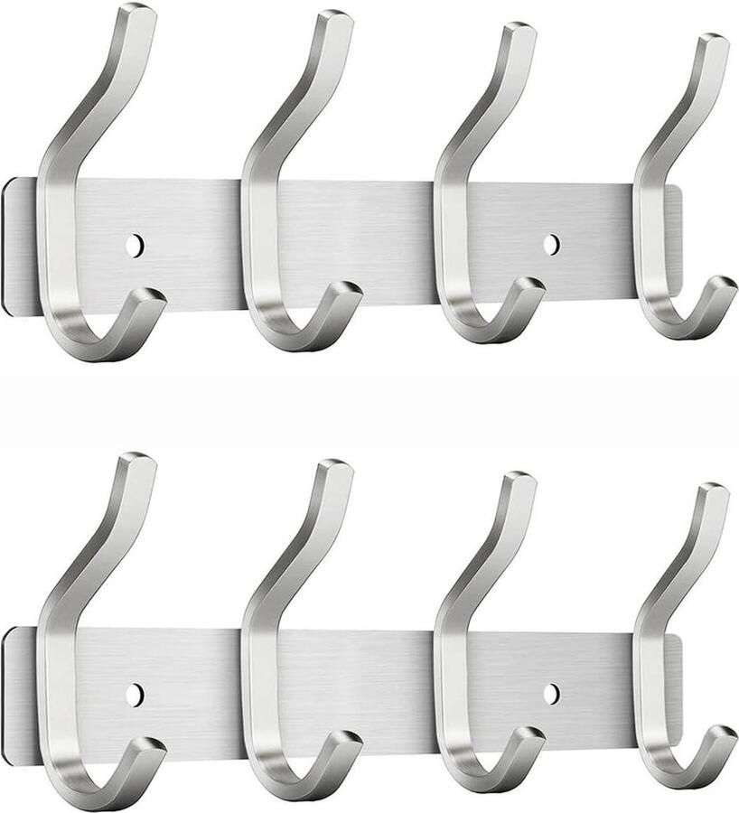 Garderobehaken roestvrij staal moderne jashouder met 4 haken wandgarderobe voor kleding MEIJO (zilver 2 stuks) hook coat rack wall mounted - Foto 2