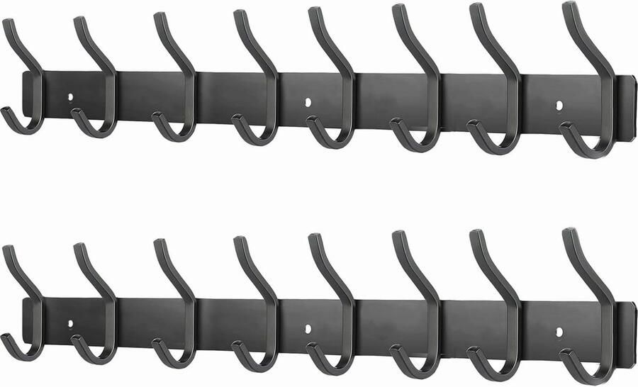 Garderobehaken Roestvrij Staal Muurhaaklijst met 8 Haken Ideaal voor Slaapkamer Badkamer en Keuken Zwart - Foto 2