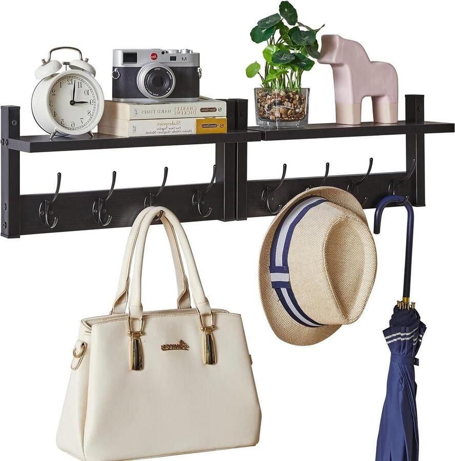 Kapstok Hangend Entree Garderobe Set van 2-80cm Dubbele Haken-Zwart HWS001B-2