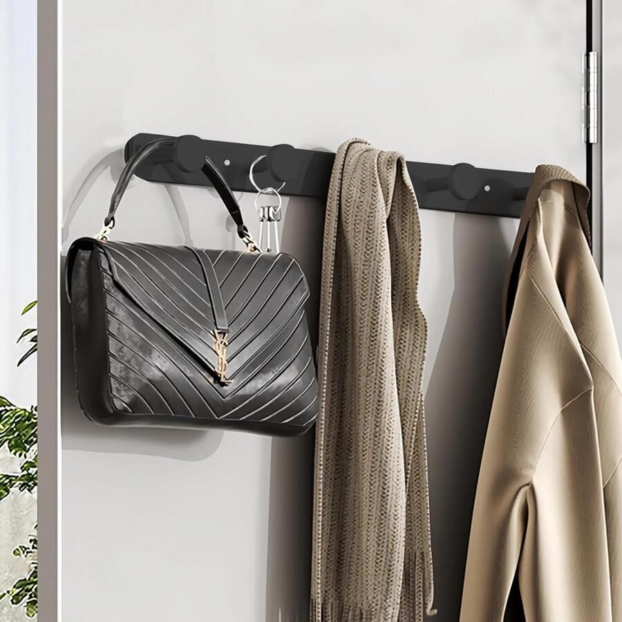 Garderobehaken van roestvrij staal kledinghaken voor aan de muur wandgarderobe voor slaapkamer badkamer keuken wandhaken met 6 haken zwart