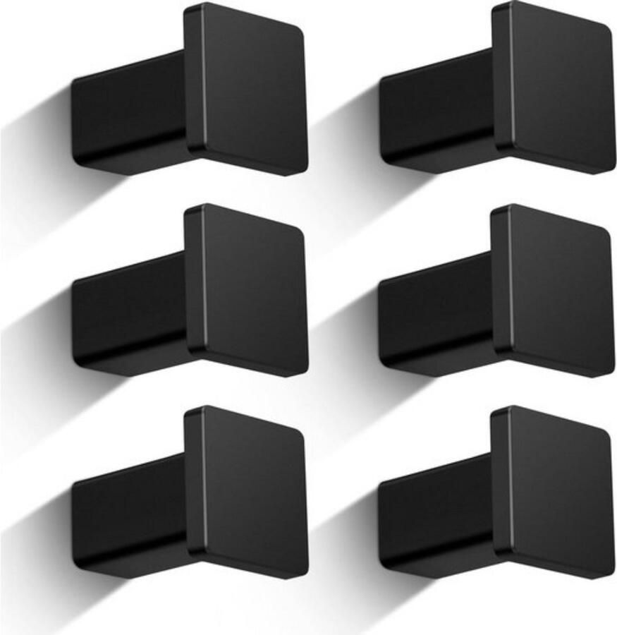Garderobehaken zwart 6 stuks vierkant modern matzwart kledinghaken enkel wandhaken zware belasting om te schroeven voor garderobe badkamer kinderkamer