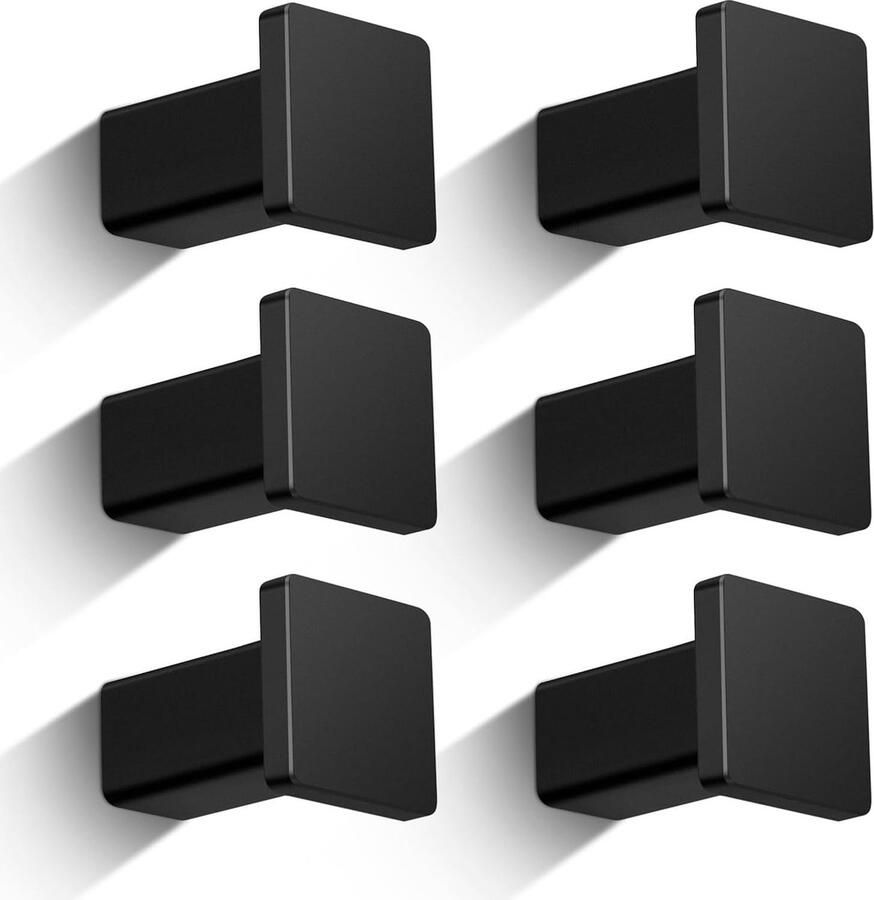 Garderobehaken zwart 6 stuks vierkant modern matzwart kledinghaken enkel wandhaken zware belasting om te schroeven voor garderobe badkamer kinderkamer