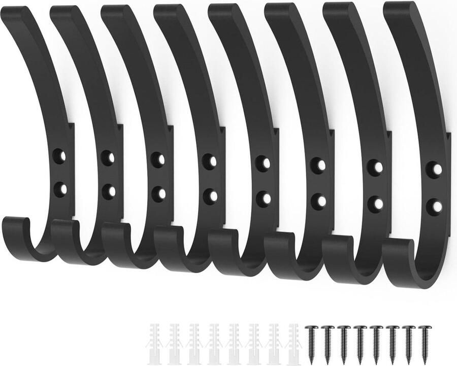 Garderobehaken zwart 8 stuks kledinghaken voor aan de muur handdoekhaken wandhaken voor badkamer keuken deur