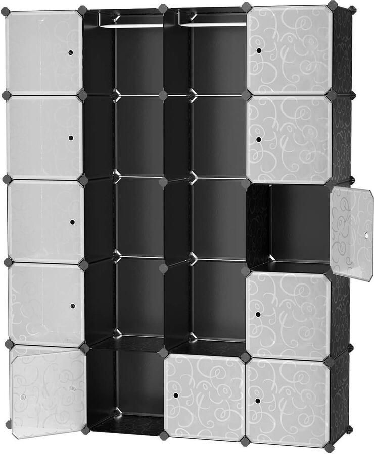 Garderobekast 2 kledingstangen modulaire combikast ruimtebesparend insteeksysteem 143 x 36 x 178 cm zwart LPC30H kledingkasten slaapkamer