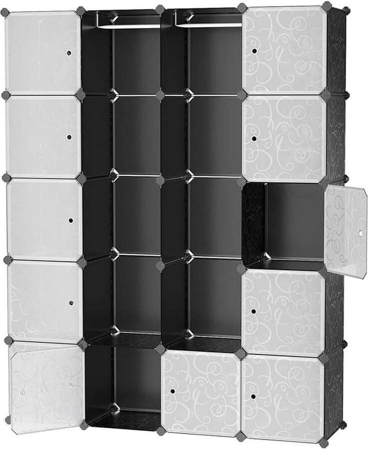 Garderobekast met 2 kledingstangen modulaire combikast ruimtebesparend insteeksysteem 143 x 36 x 178 cm zwart kledingkast