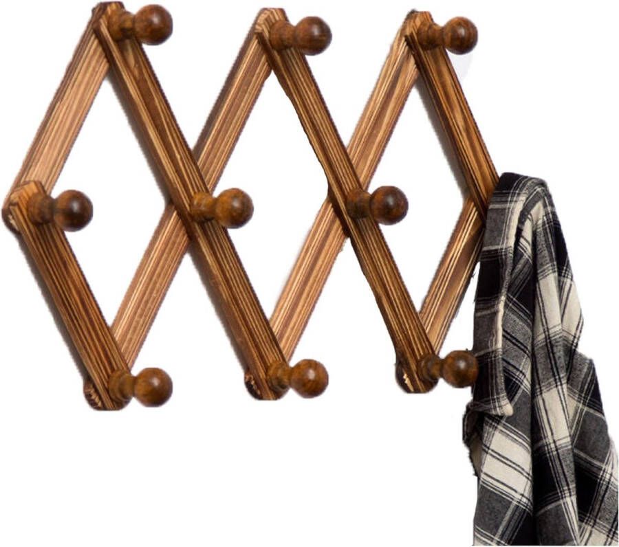 Garderobelijst hout garderoberek met 10 stiften uitbreidbaar kledinghaken accordeon wandhanger garderobehaken voor het ophangen van mantels hoeden sjaal - Foto 2