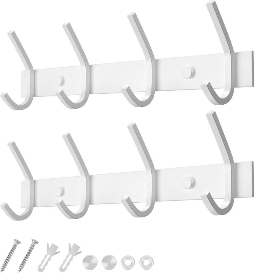 Garderobelijst roestvrij staal kledinghaken garderobehaken dubbele haken tot 20 kg belastbaar wit 4 haken 2 stuks