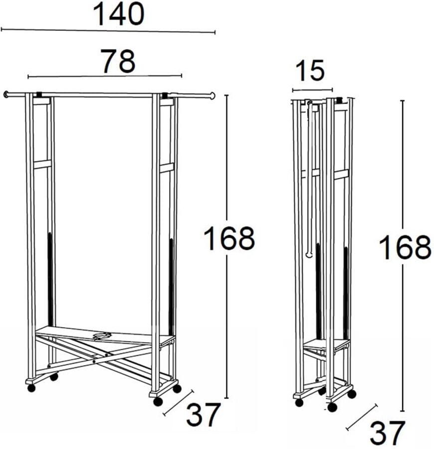 Opvouwbaar Natuur Kledingrek Hout 37 x 140 x 168 cm