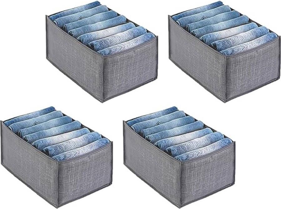 Garderobeorganizer 4 stuks opvouwbare opbergdozen organizersysteem kledingkaststof Garderobeorganizer met vakken voor kleding T-shirts broeken (grijs)