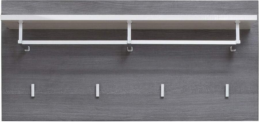 Garderobepaneel Kledingorganizer Hangelement Kapstok Opbergplank Halaccessoire Wandmontage Wit Hoogglans & Rokerig Zilver 80x40x28cm
