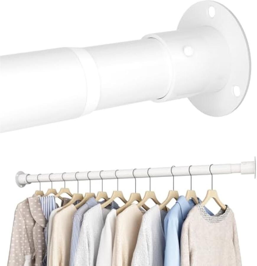 Garderoberail uitschuifbare kledingstang met bevestigingsdoppen en schroeven voor kledingkast en garderobe wit 45-67 cm (diameter 25 mm)