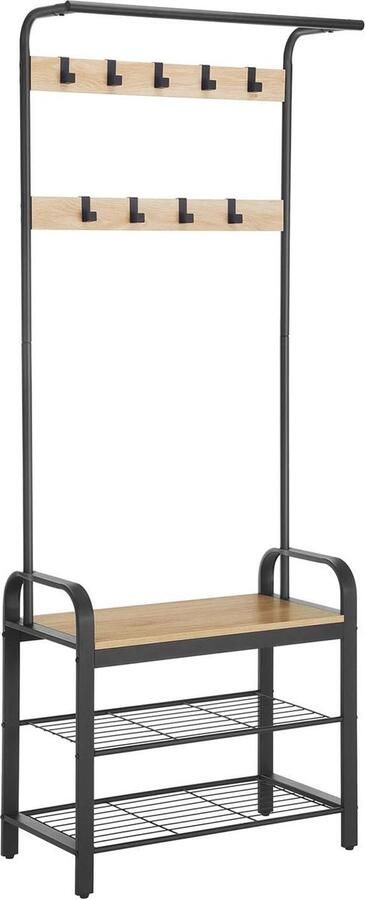 Garderoberek in Lichte Eik Kleur met Kapstok Schoenenrek en Bankje voor Schoenen