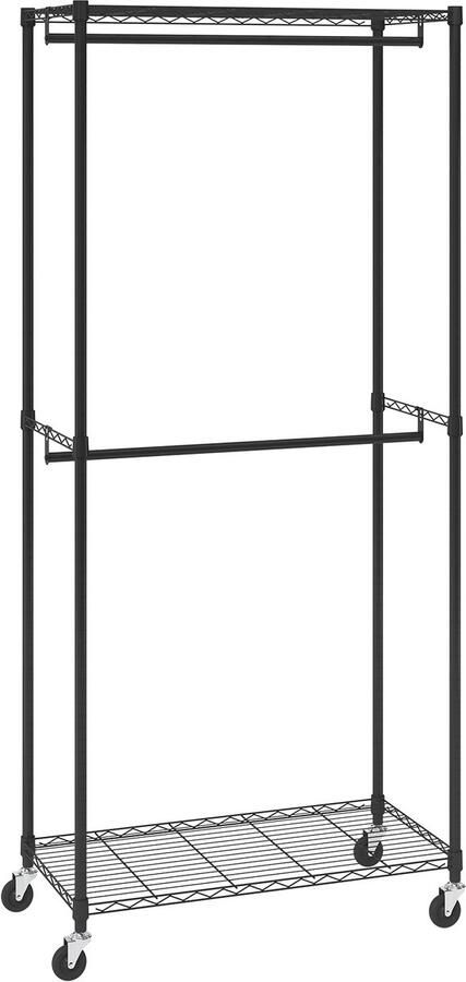 Robuuste kledingrek van Dubbele kledingstangen Dikke stalen buis met een diameter van 2 5 cm Draagvermogen tot 136 kg Kledingrek met onder- en bovenplank Rolrek voor het ophangen van kleding - Foto 2