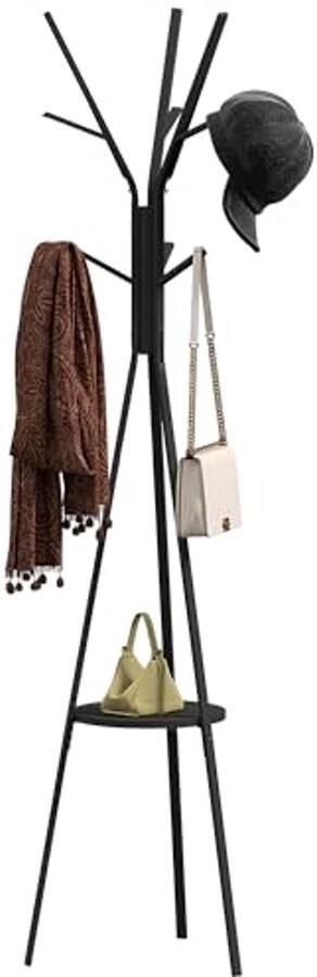Garderoberek Vrijstaand met Plank en Haken Metalen Kledingrek voor Hal 180 cm Hoog