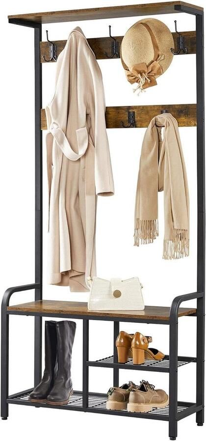 Vloer garderobe schoenenrek met 9 haken verstelbare poten industriële stijl 183 x 30 x 84 cm - Foto 2