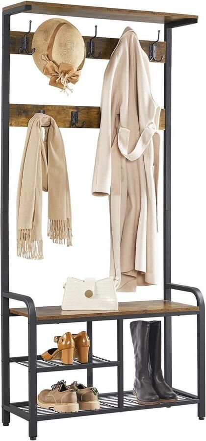 Vloer garderobe schoenenrek met 9 haken verstelbare poten industriële stijl 183 x 30 x 84 cm