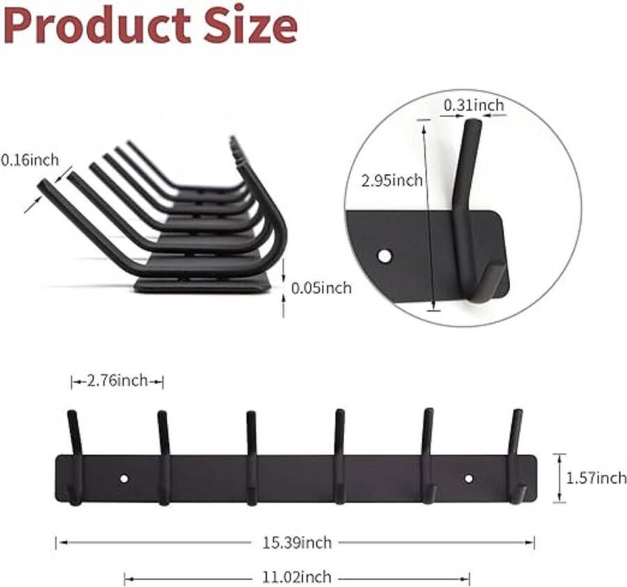 Zwarte Metalen Wandhaken Dubbele Kapstokhaken Roestvrij Staal Ruimtebesparend & Belastbaar Tot 20kg Voor Hal En Voorkamer 39cm - Foto 2