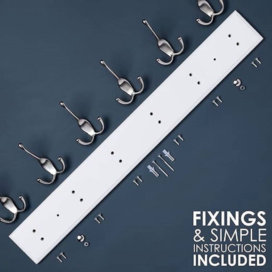 Kapstok Muur Witte Wandkapstok met 6 Mat-Nikkel Haken 59 cm hook coat rack wall mounted