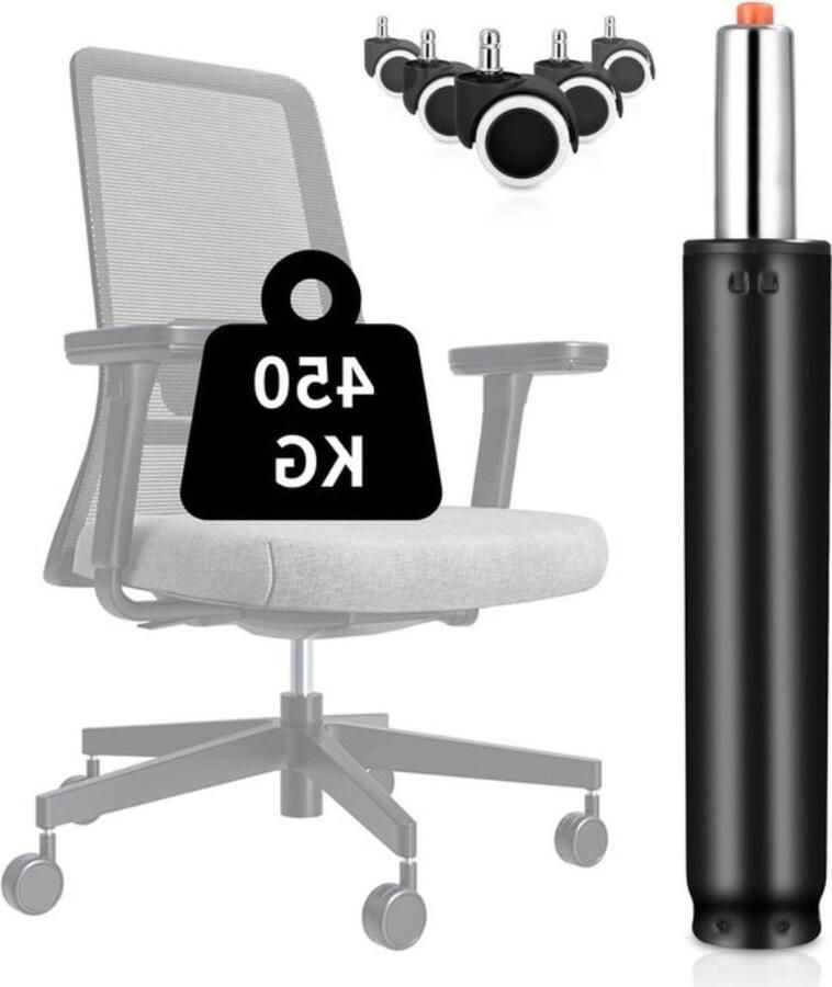 Gasdrukveer voor bureaustoel Vervanging gasveer Maat 310-455 mm belastbaar tot 450 kg Universele wielen Bureaustoel