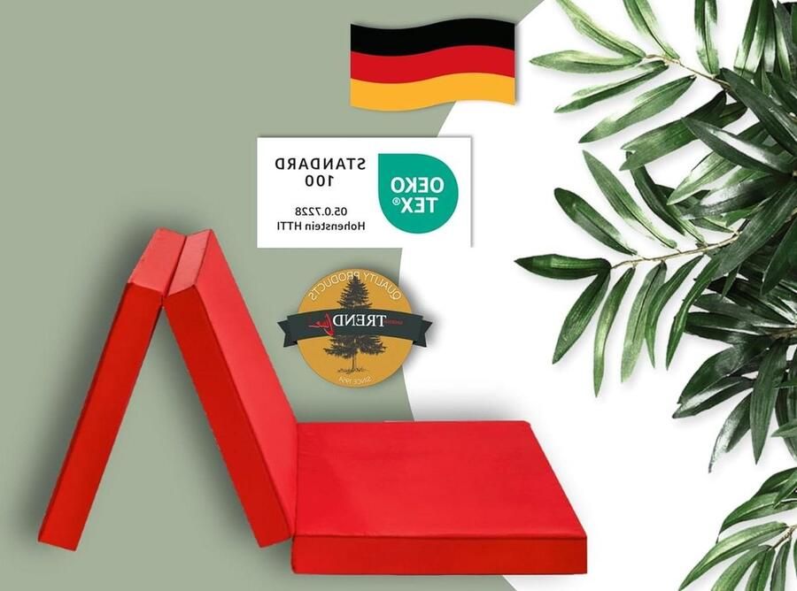 Gastenmatras 3-delige vouwmatras met rood microvezel overtrek Öko-Tex gecertificeerd 190 x 60 cm Duitse kwaliteitsstandaard vouwmatras