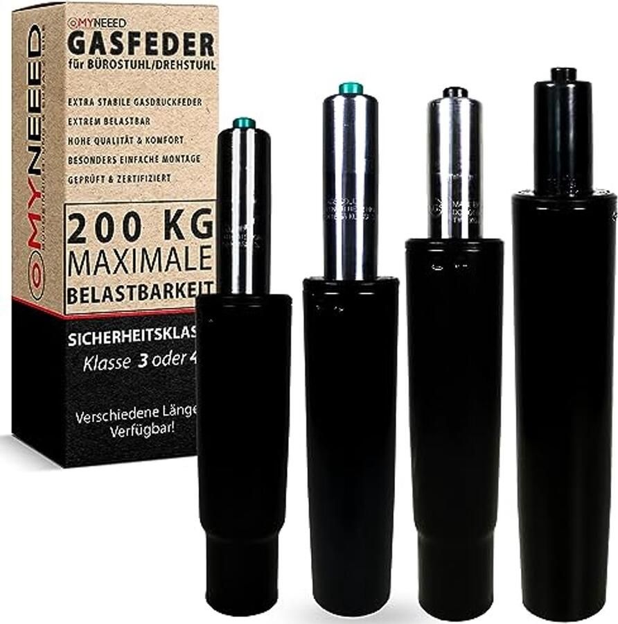 Gasveer voor bureaustoel Belastbaarheid tot 200 kg 230 mm Zwart